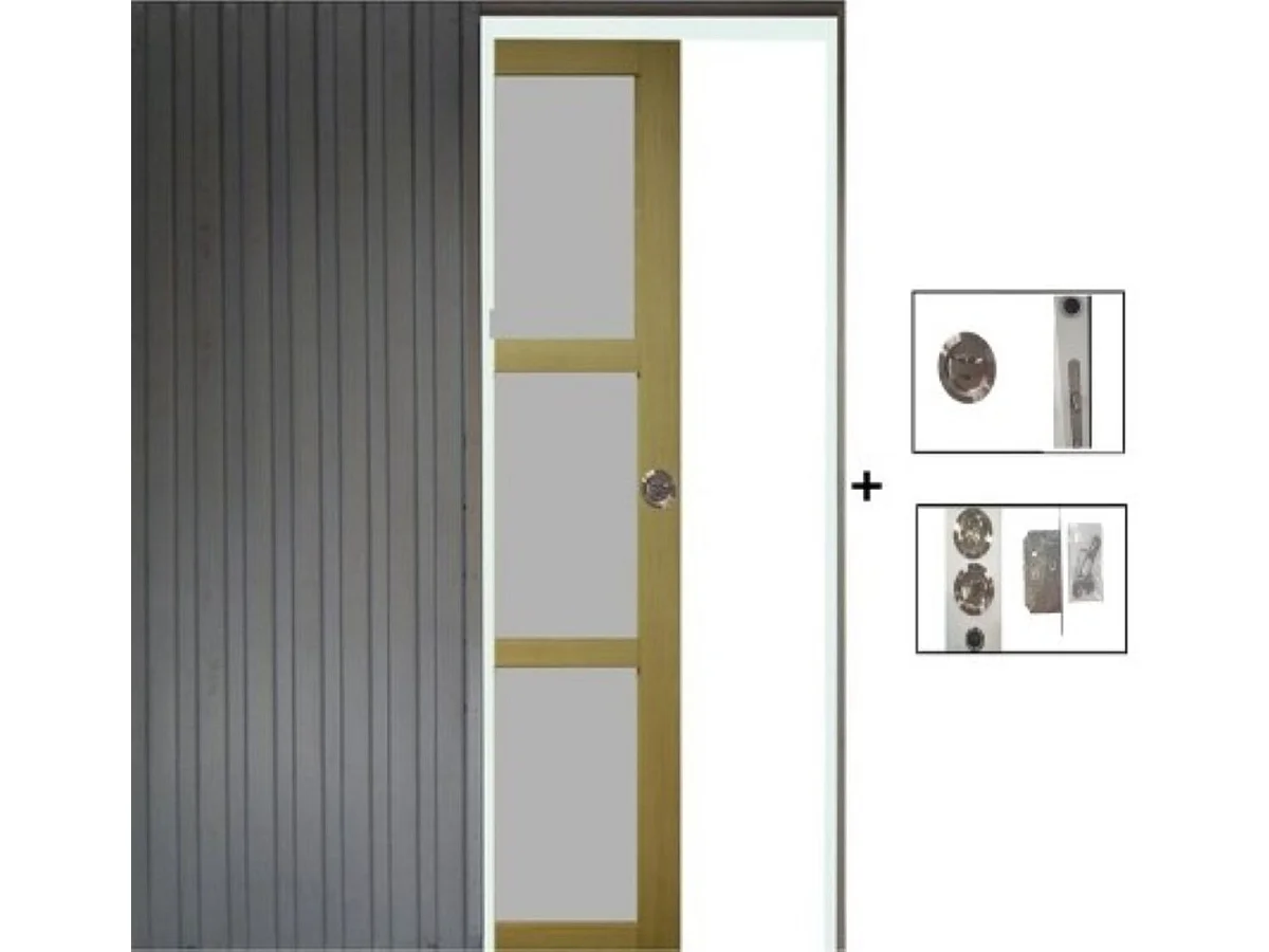 Porte Coulissante Ayous 3 Panneaux Gris Clair H204 X L83 Cm,galandage Gd Menuiseries