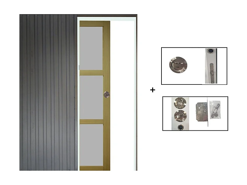 Porte Coulissante Ayous 3 Panneaux Gris Ral 7035 H204 X L83 + Systeme A Galandage Gd Menuiseries