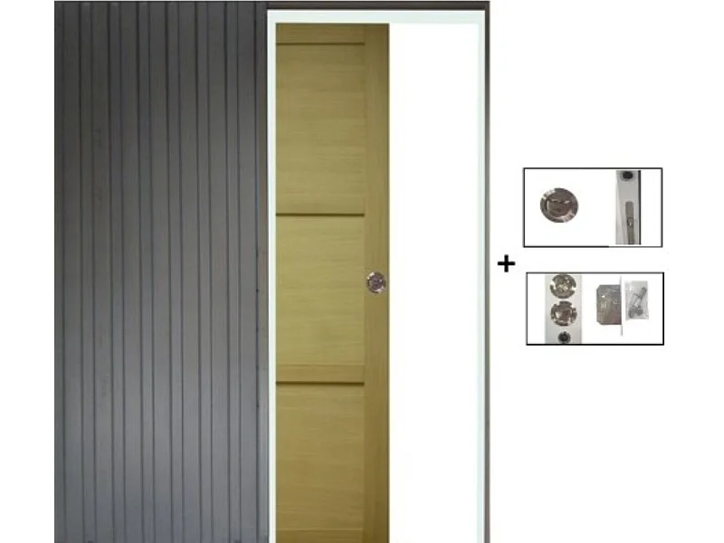 Porte Coulissante Bois Ayous 3 Panneaux H204 X L93 + Systeme A  Galandage (sans Kit Finition) Gd Menuiseries