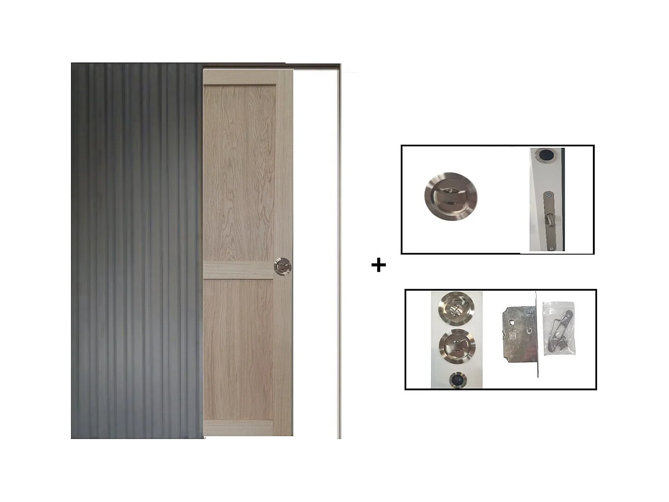 Porte Coulissante Atelier 2 Panneaux Chene H204 X L83 + Système à  Galandage (sans Kit Finition) Gd Menuiseries