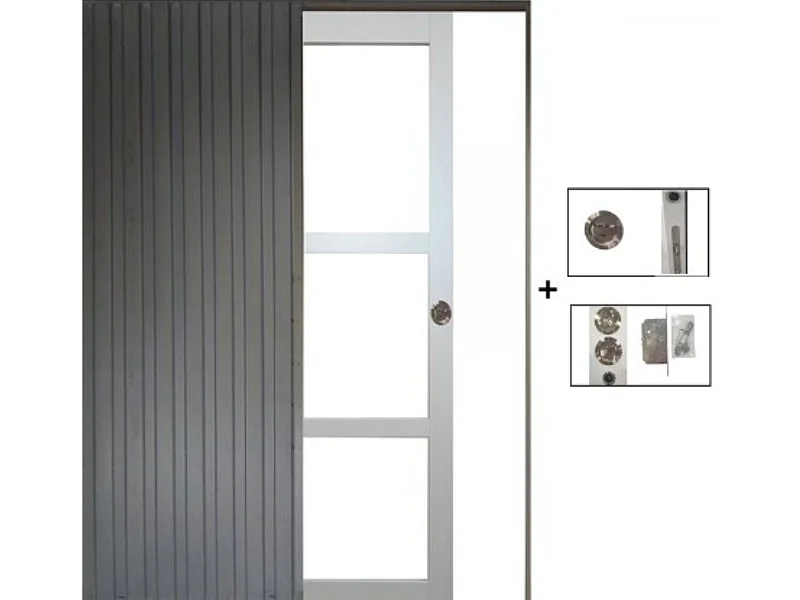 Porte Coulissante Greyria Gris Clair Ral7035 Vitrage Transparent H204 X L73 + Systeme A  Galandage (sans Kit Finition) Gd Menuiseries