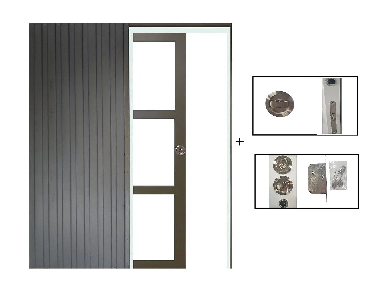 Porte Coulissante Marron Ral7006 Vitrage Transparent H204 X L73 + Systeme A  Galandage (sans Kit Finition) Gd Menuiseries