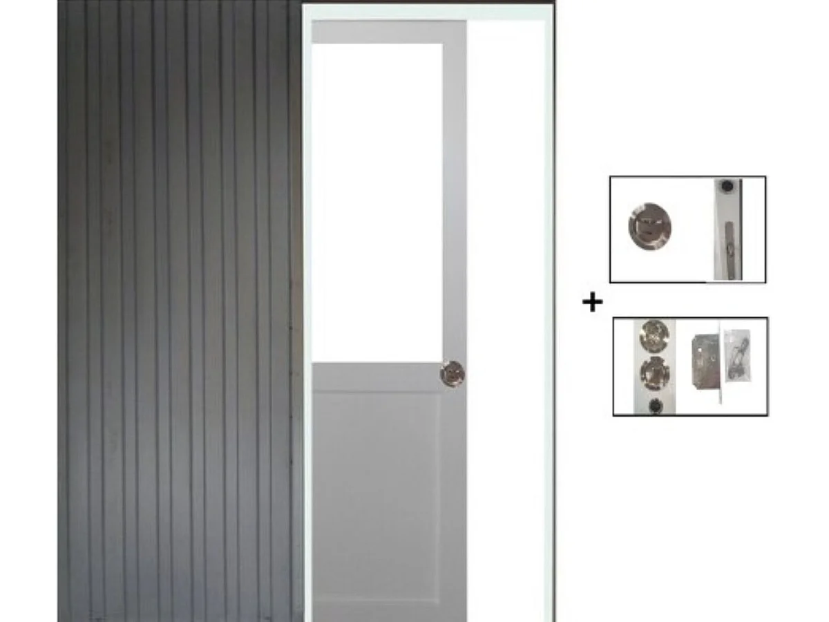 Porte Coulissant Atelier Blanc Sans Meneau H204 X L73 + Systeme A Galandage (sans Kit Finition) Gd Menuiseries