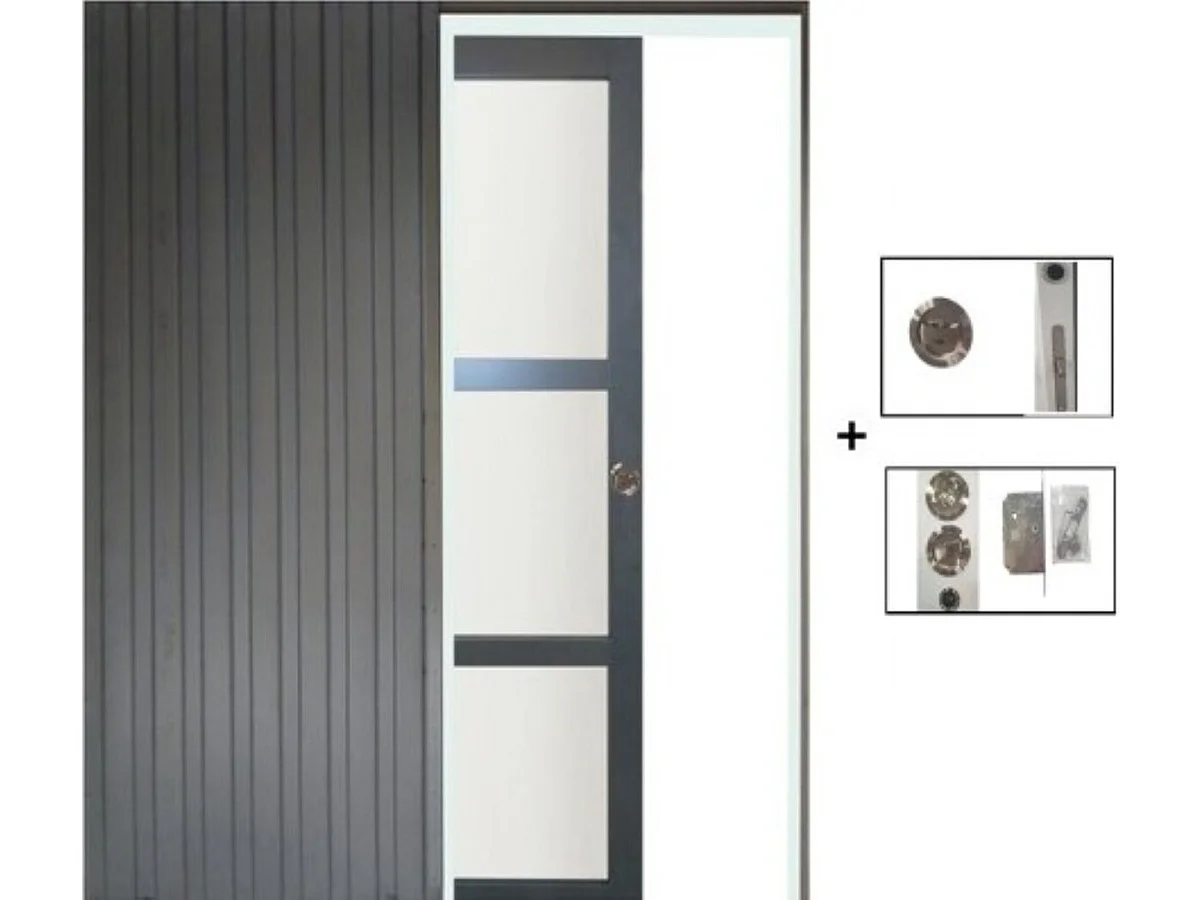 Porte Coulissante Blakeria Vitrée Gris Anthr H204 X L83 Cm, Galandage Gd Menuiseries