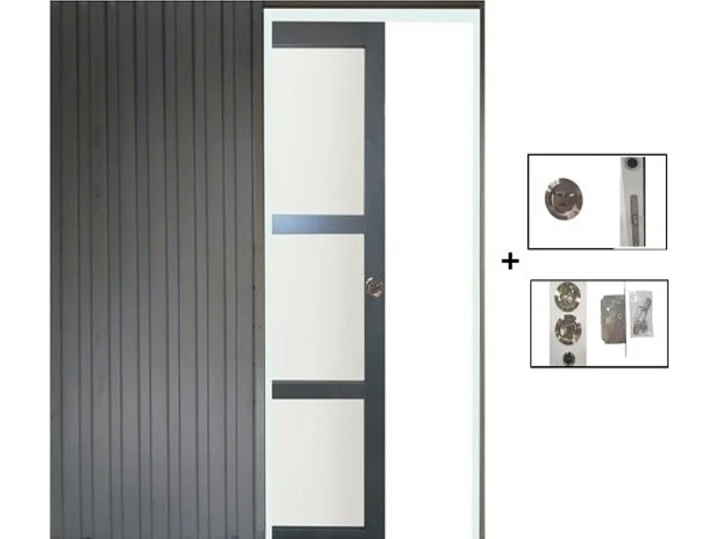 Porte Coulissante Blakeria Vitree Ral7016 H204 X L83 + Systeme A  Galandage (sans Kit Finition) Gd Menuiseries