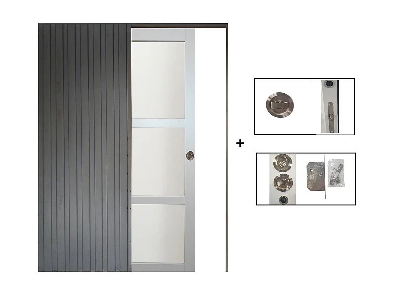 Porte Coulissante Greyria Gris Clair Ral7035 Vitree H204 X L93 + Systeme A  Galandage (sans Kit Finition) Gd Menuiseries