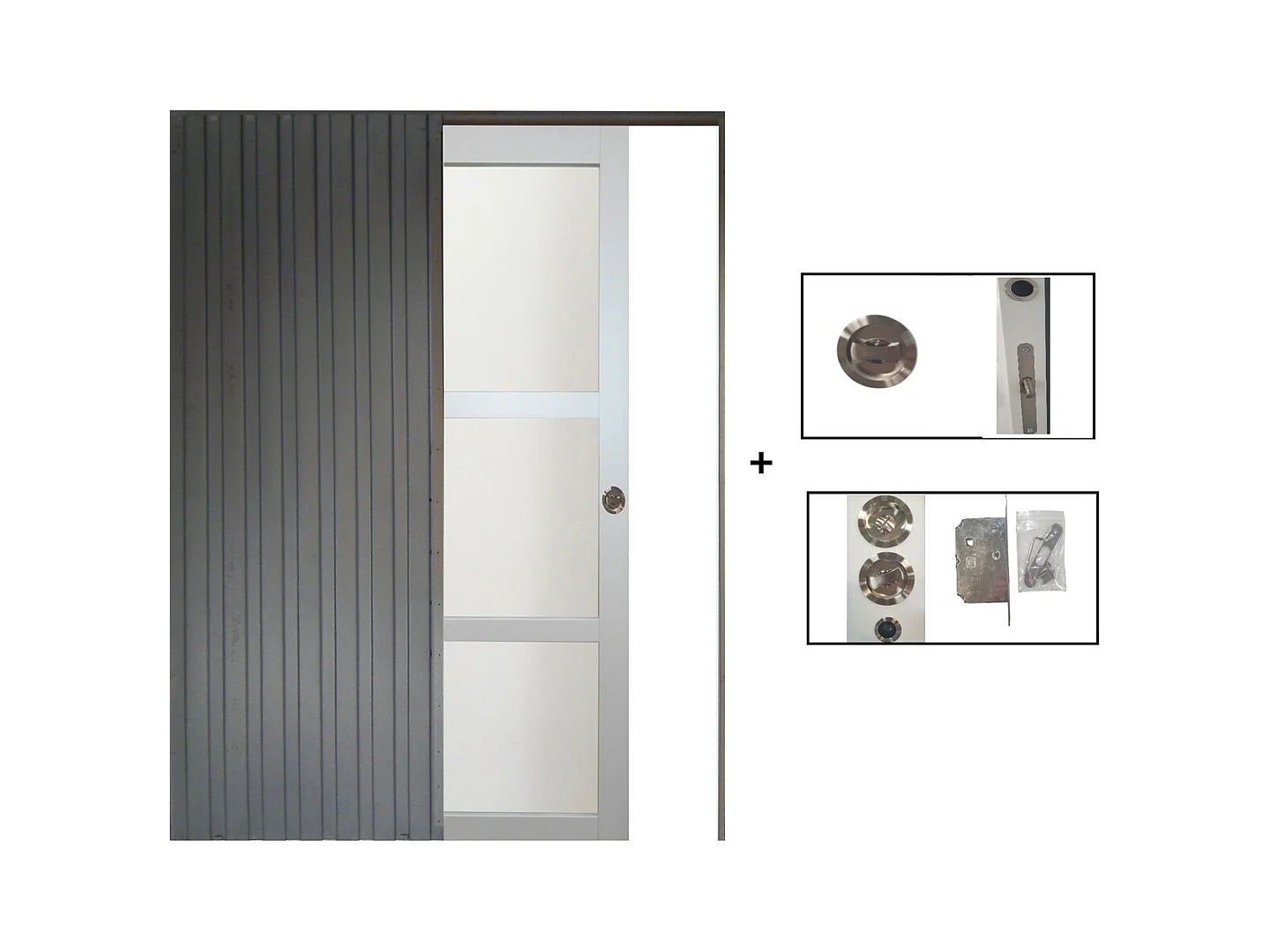 Porte Coulissante Greyria Gris Clair Ral7035 Vitree H204 X L93 + Systeme A  Galandage (sans Kit Finition) Gd Menuiseries