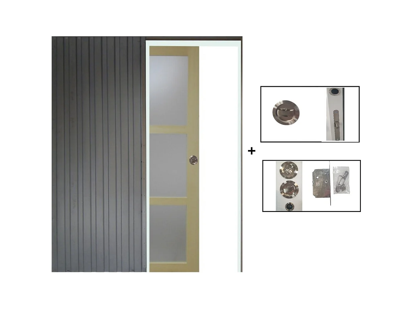 Porte Coulissante Bois Ayous Vitree H204 X L93 + Systeme A  Galandage (sans Kit Finition) Gd Menuiseries