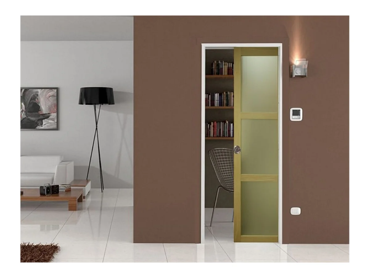 Porte Coulissante Bois Ayous Vitree H204 X L93 + Systeme A  Galandage (sans Kit Finition) Gd Menuiseries