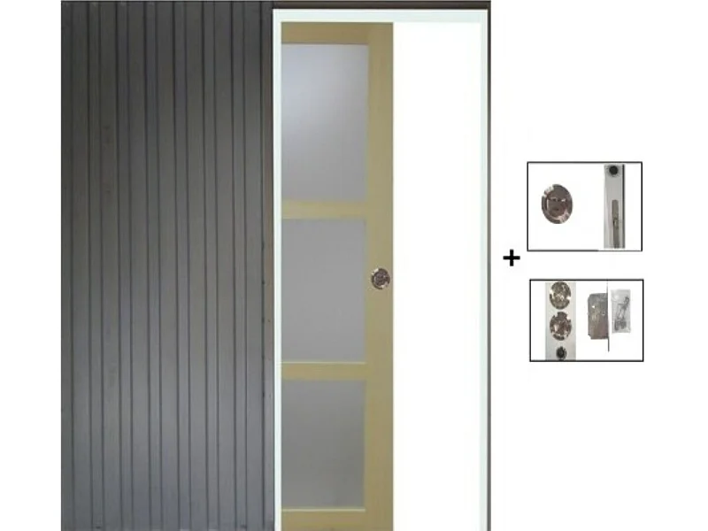 Porte Coulissante Bois Ayous Vitree H204 X L93 + Systeme A  Galandage (sans Kit Finition) Gd Menuiseries