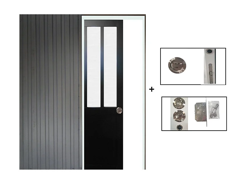 Porte Coulissant Atelier Noir Vitre Depoli H204 X L73 + Systeme A  Galandage (sans Kit Finition) Gd Menuiseries