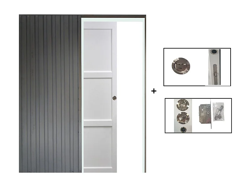 Porte Coulissante Korya Blanc 3 Panneaux H204 X L93 + Systeme A  Galandage (sans Kit Finition) Gd Menuiseries