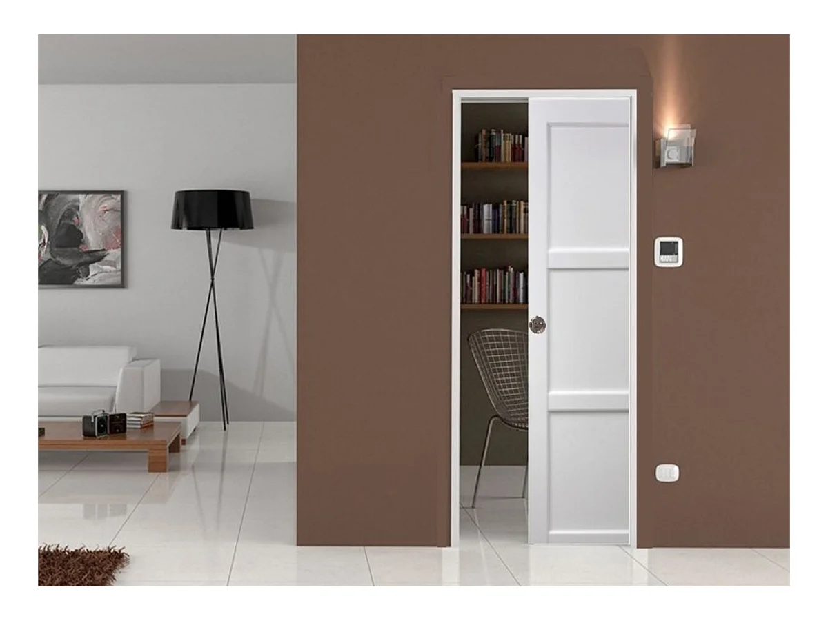 Porte Coulissante Korya Blanc 3 Panneaux H204 X L93 + Systeme A  Galandage (sans Kit Finition) Gd Menuiseries