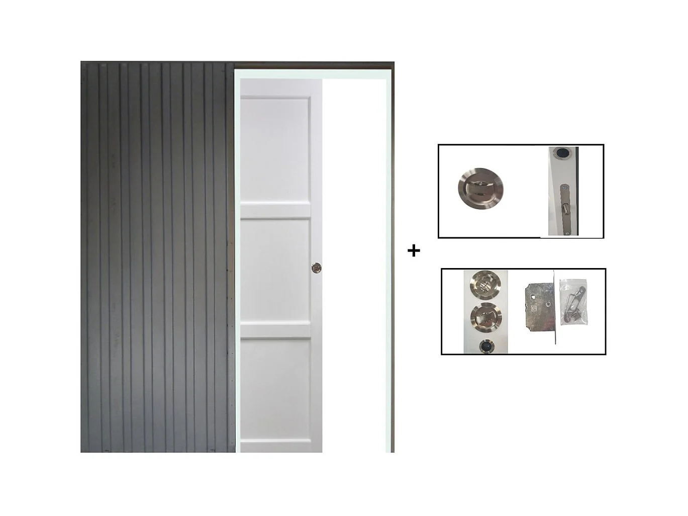 Porte Coulissante Korya Blanc 3 Panneaux H204 X L93 + Système à  Galandage (sans Kit Finition) Gd Menuiseries
