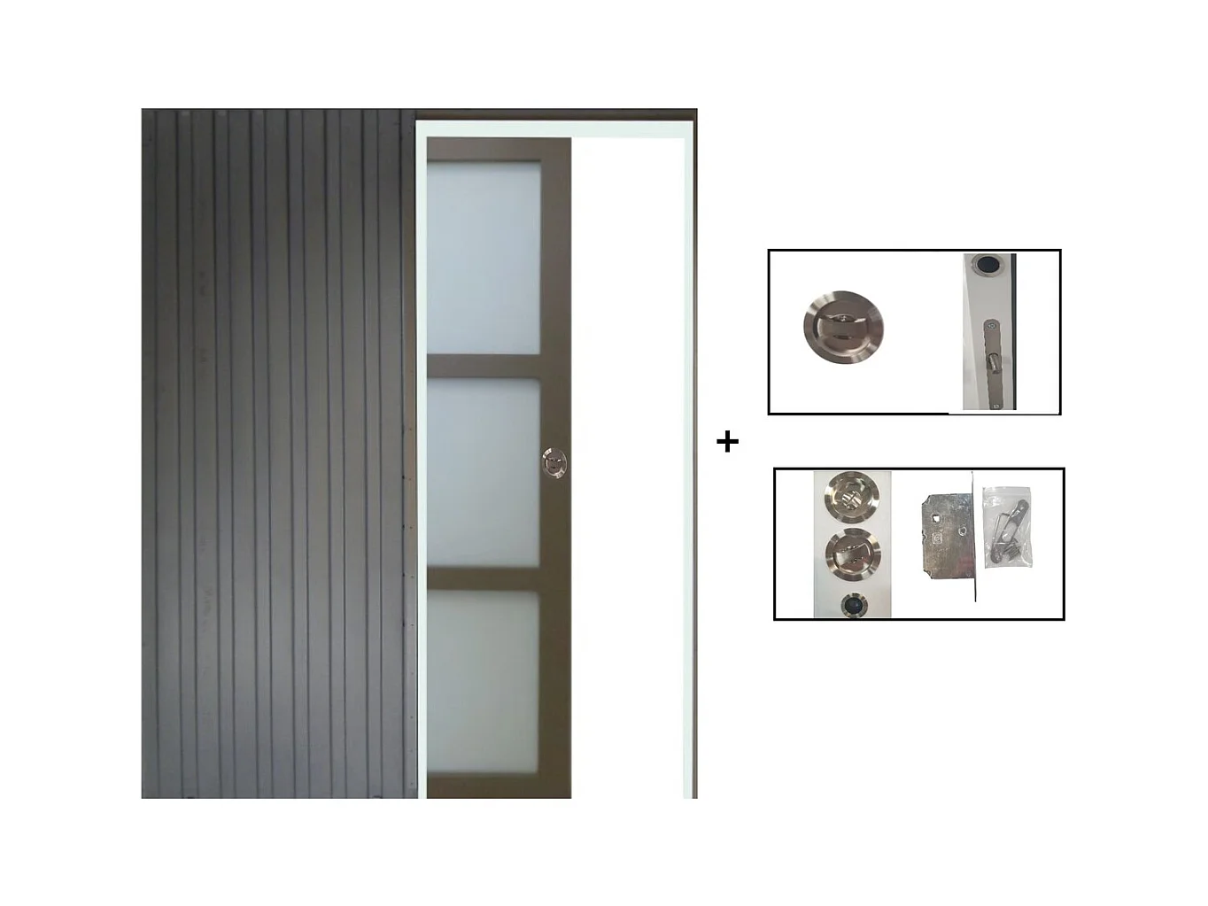 Porte Coulissante Marron Ral7006 Vitree H204 X L73 + Systeme A  Galandage (sans Kit Finition) Gd Menuiseries