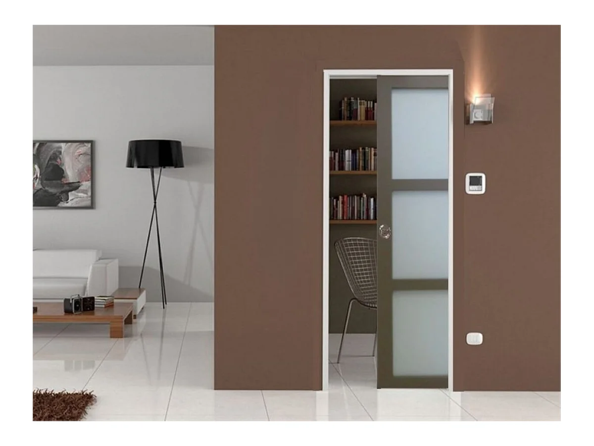 Porte Coulissante Marron Ral7006 Vitree H204 X L73 + Systeme A  Galandage (sans Kit Finition) Gd Menuiseries