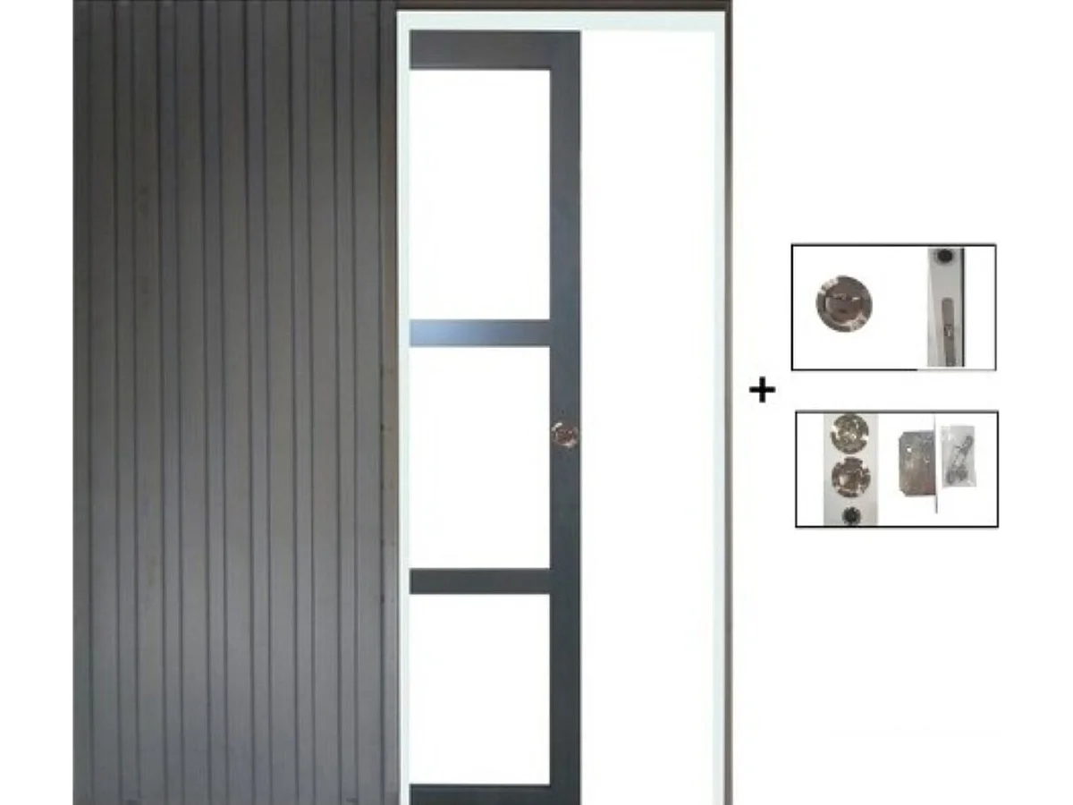 Porte Coulissante Blakeria Vitrage Transparent Ral7016 H204 X L73 + Systeme A  Galandage (sans Kit Finition) Gd Menuiseries