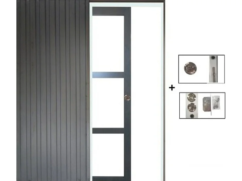 Porte Coulissante Blakeria Vitrage Transparent Ral7016 H204 X L73 + Systeme A  Galandage (sans Kit Finition) Gd Menuiseries