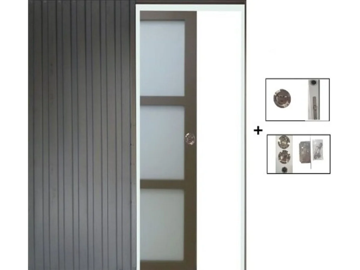 Porte Coulissante Gris Taupe Ral 7006 Vitrée H204 X L83 Cm, Galandage (sans Kit Finition) Gd Menuiseries