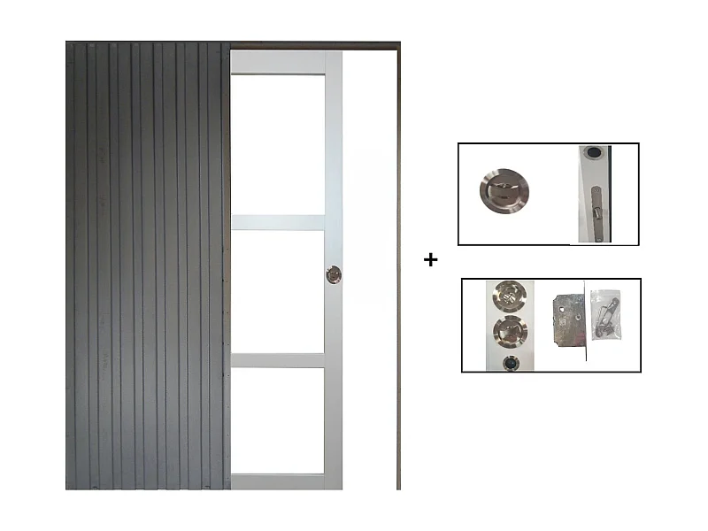 Porte Coulissante Greyria Gris Clair Ral7035 Vitrage Transparent  H204 X L83 + Systeme A  Galandage (sans Kit Finition) Gd Menuiseries