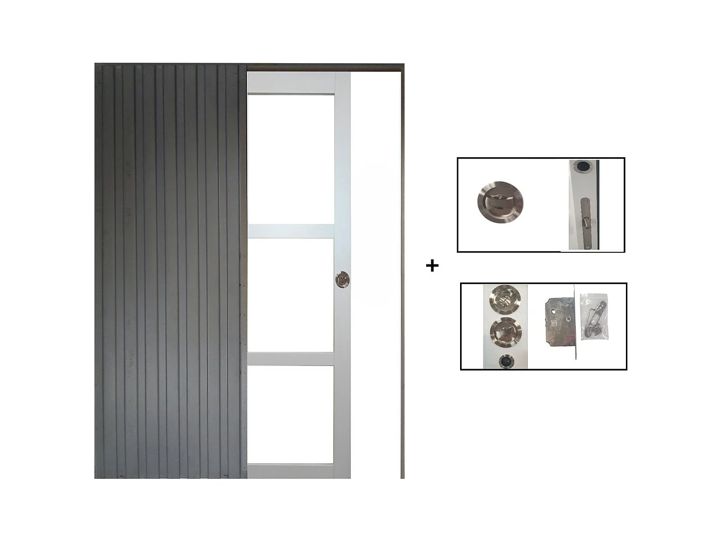 Porte Coulissante Greyria Gris Clair Ral7035 Vitrage Transparent  H204 X L83 + Systeme A  Galandage (sans Kit Finition) Gd Menuiseries