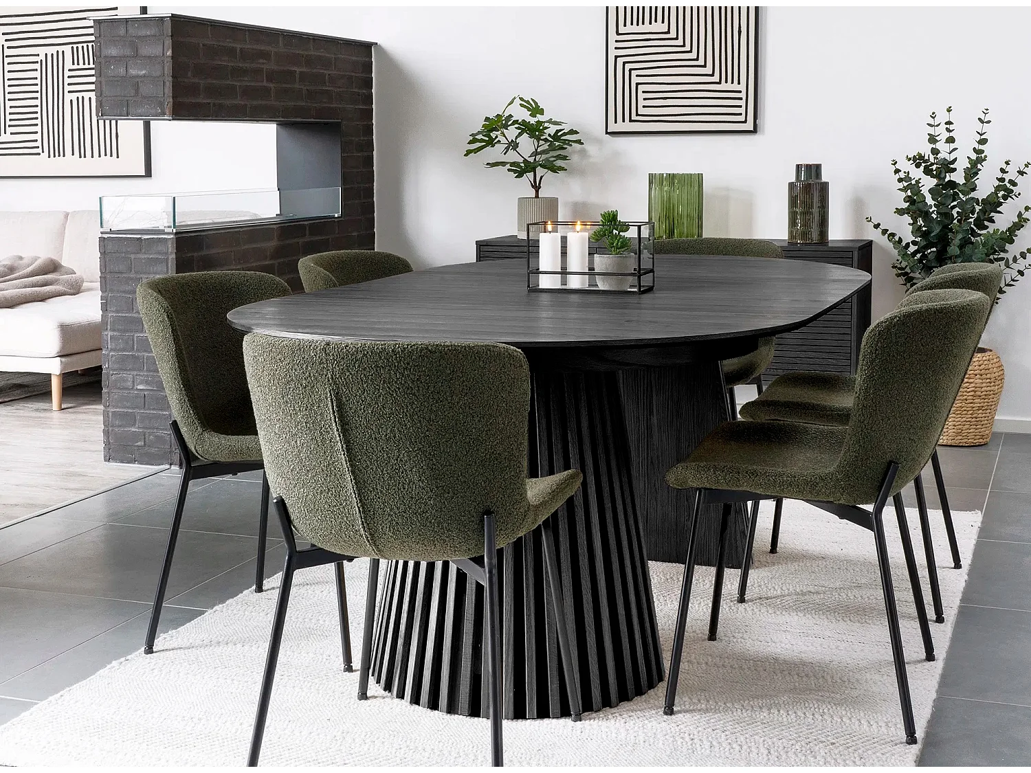 Table à manger ronde extensible LANZA-Noir-Diamètre 120/160-200 cm