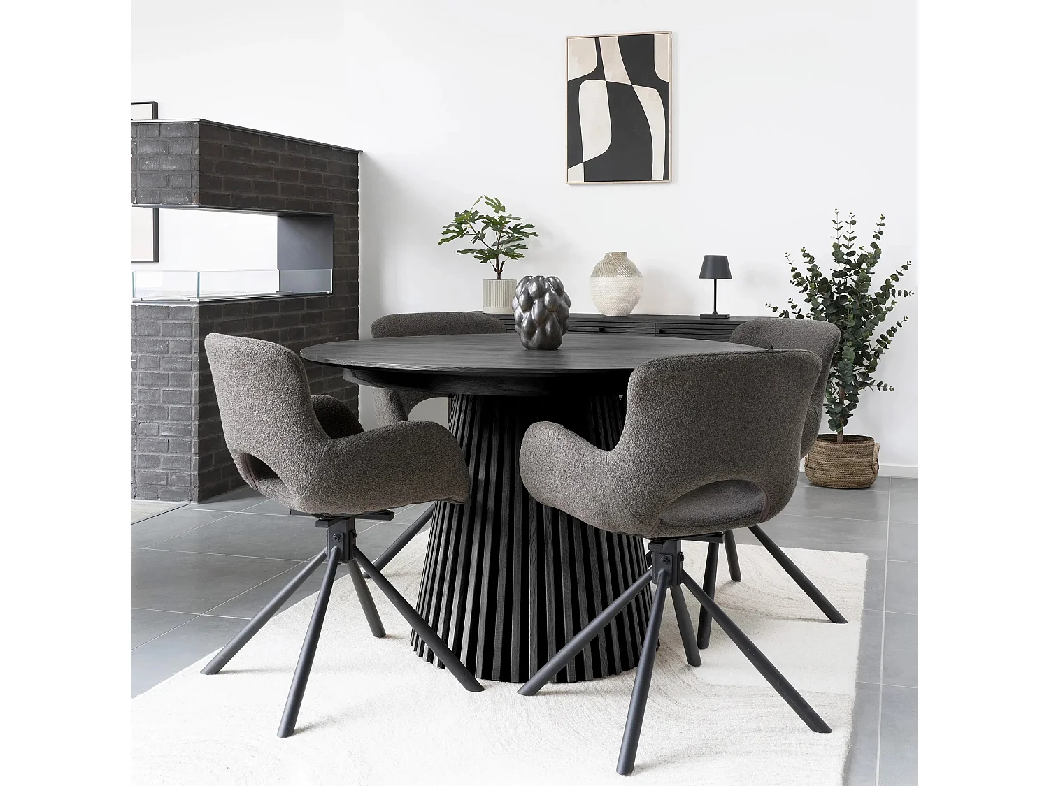 Table à manger ronde extensible LANZA-Noir-Diamètre 120/160-200 cm