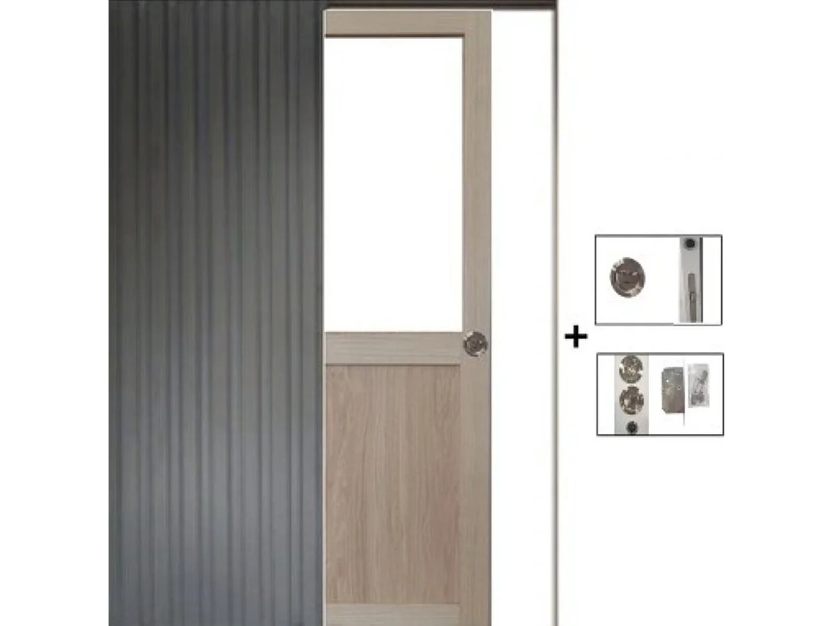 Porte Coulissante Atelier Placage Chene Vitrée H204 X L73 Cm, Galandage Gd Menuiseries