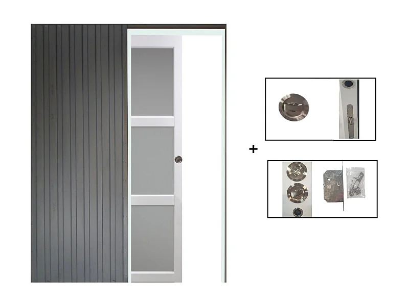 Porte Coulissante Kenya Blanc Vitree H204 X L83 + Systeme A  Galandage (sans Kit Finition) Gd Menuiseries