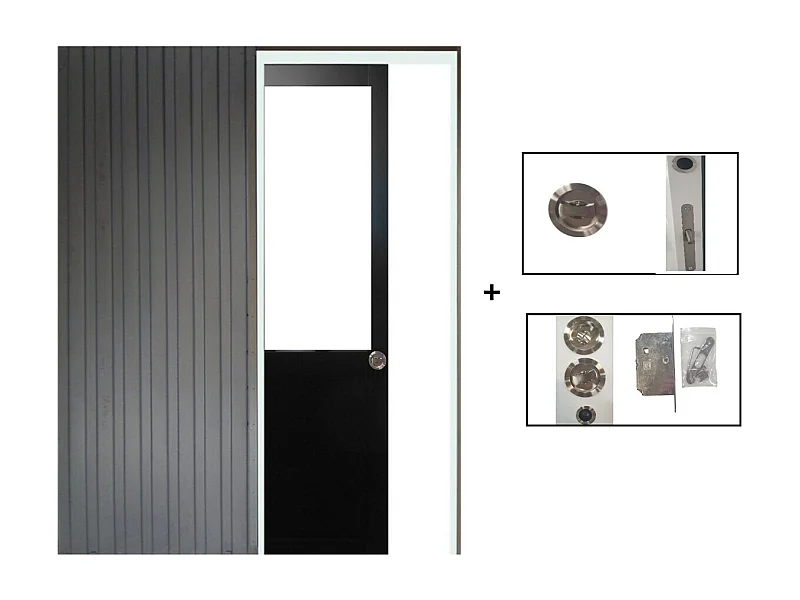 Porte Coulissante Atelier Noir H204 X L93 Sans Meneau + Systeme A  Galandage (sans Kit Finition) Gd Menuiseries