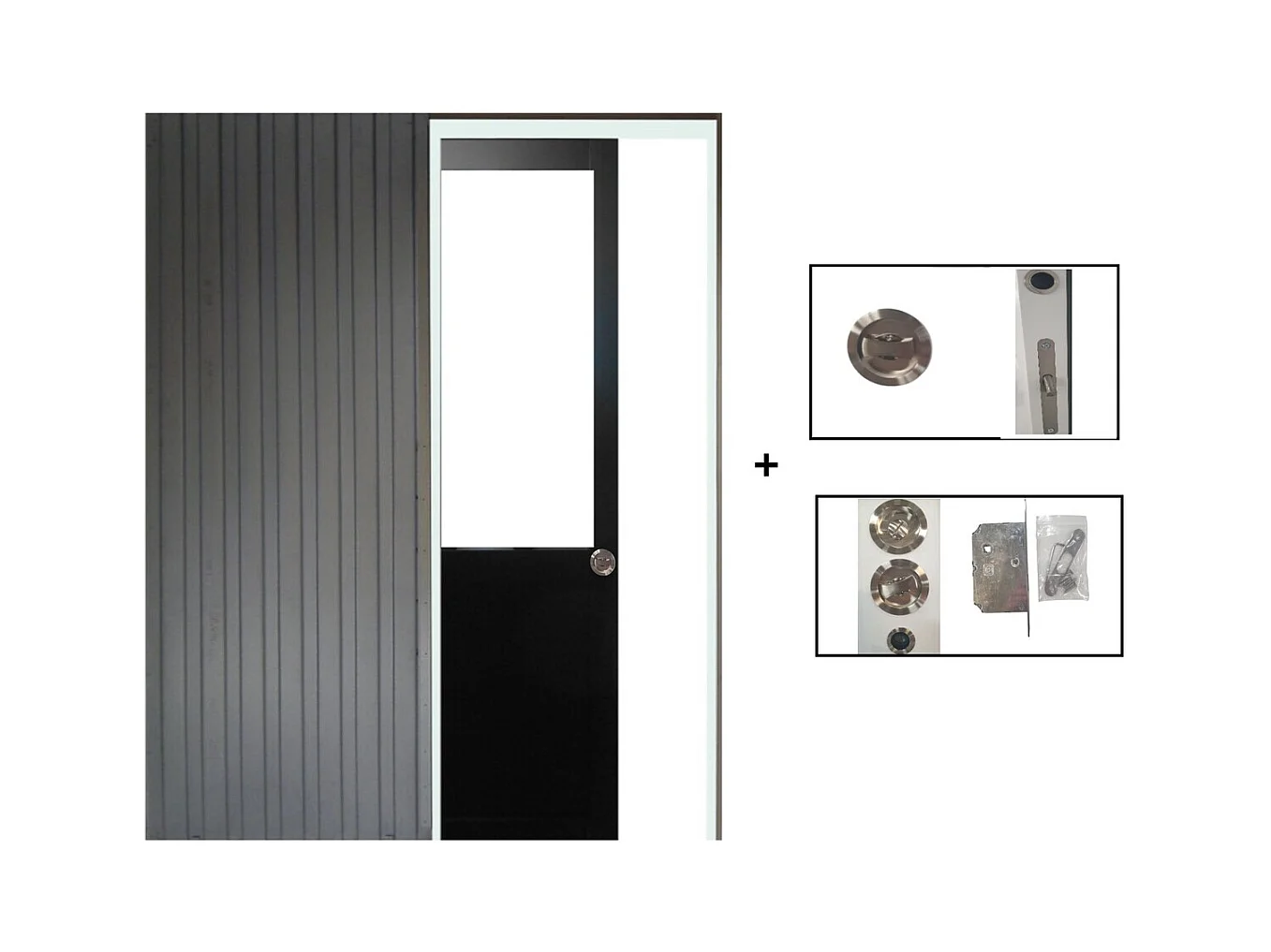 Porte Coulissante Atelier Noir H204 X L93 Sans Meneau + Systeme A  Galandage (sans Kit Finition) Gd Menuiseries