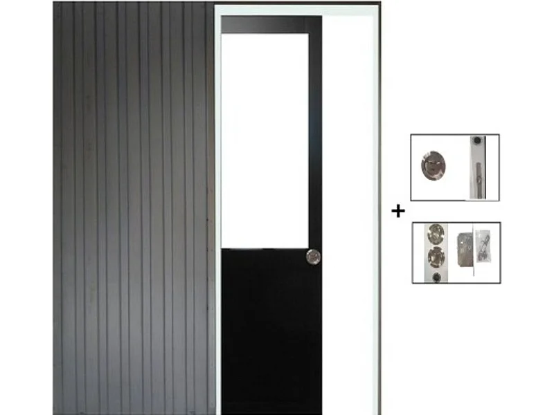 Porte Coulissante Atelier Noir H204 X L93 Sans Meneau + Systeme A  Galandage (sans Kit Finition) Gd Menuiseries