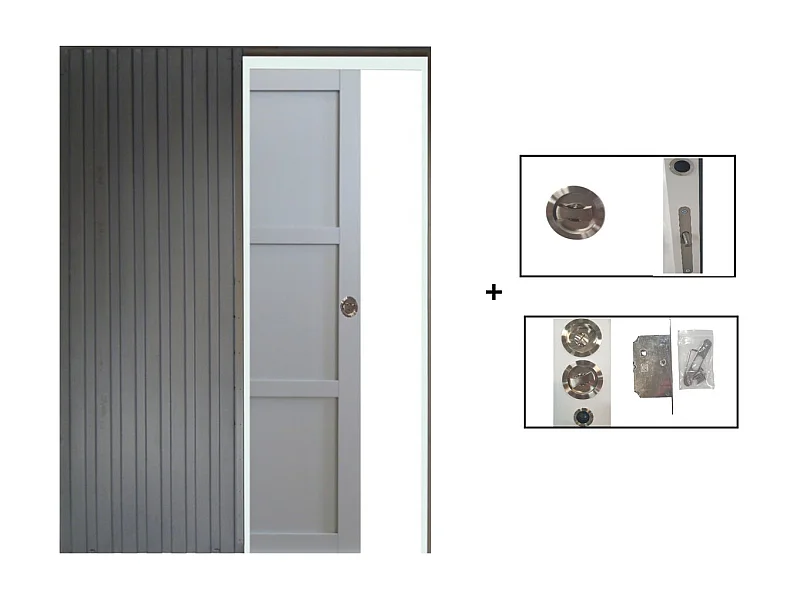 Porte Coulissante Greyria Gris Clair 3 Panneaux Ral7035 H204 X L73 + Systeme A Galandage (sans Kit Finition) Gd Menuiseries