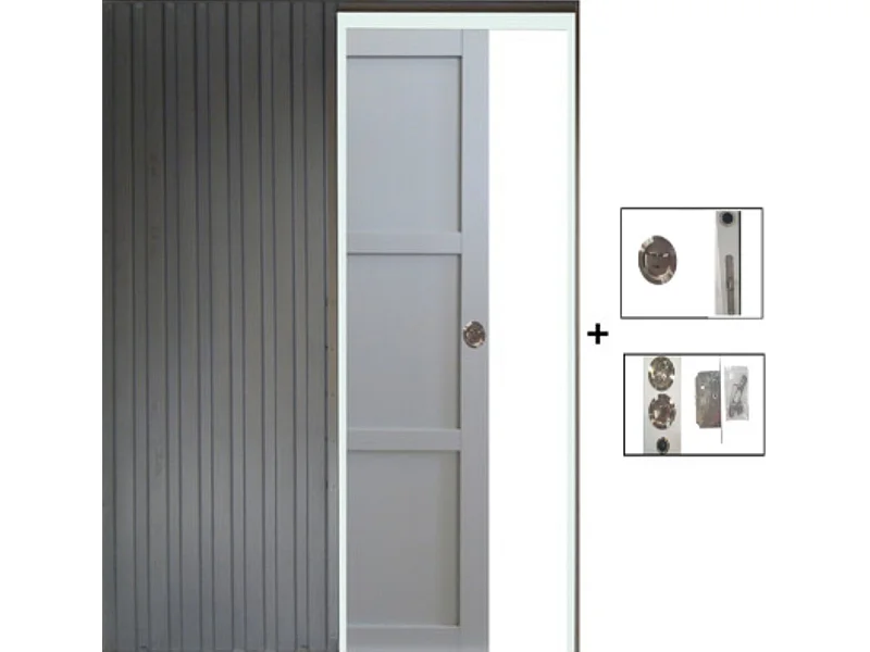 Porte Coulissante Greyria Gris Clair 3 Panneaux Ral7035 H204 X L73 + Systeme A Galandage (sans Kit Finition) Gd Menuiseries