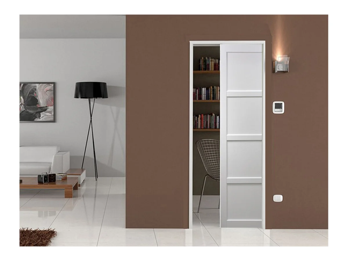 Porte Coulissante Tamera Blanc 4 Panneaux H204 X L93 + Systeme A  Galandage (sans Kit Finition) Gd Menuiseries