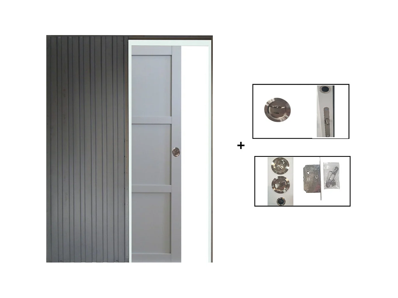 Porte Coulissante Greyria Gris Clair  3 Panneaux Ral7035 H204 X L83 + Systeme A Galandage Gd Menuiseries