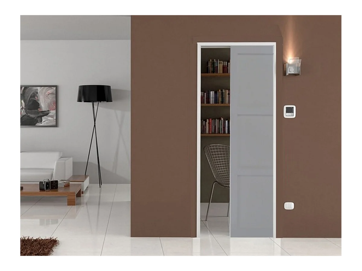 Porte Coulissante Greyria Gris Clair  3 Panneaux Ral7035 H204 X L83 + Systeme A Galandage Gd Menuiseries