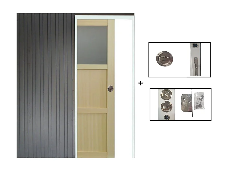 Porte Coulissante Ayous 2 Panneaux + 1 Vitrage H204 X L83 + Systeme A  Galandage (sans Kit Finition) Gd Menuiseries