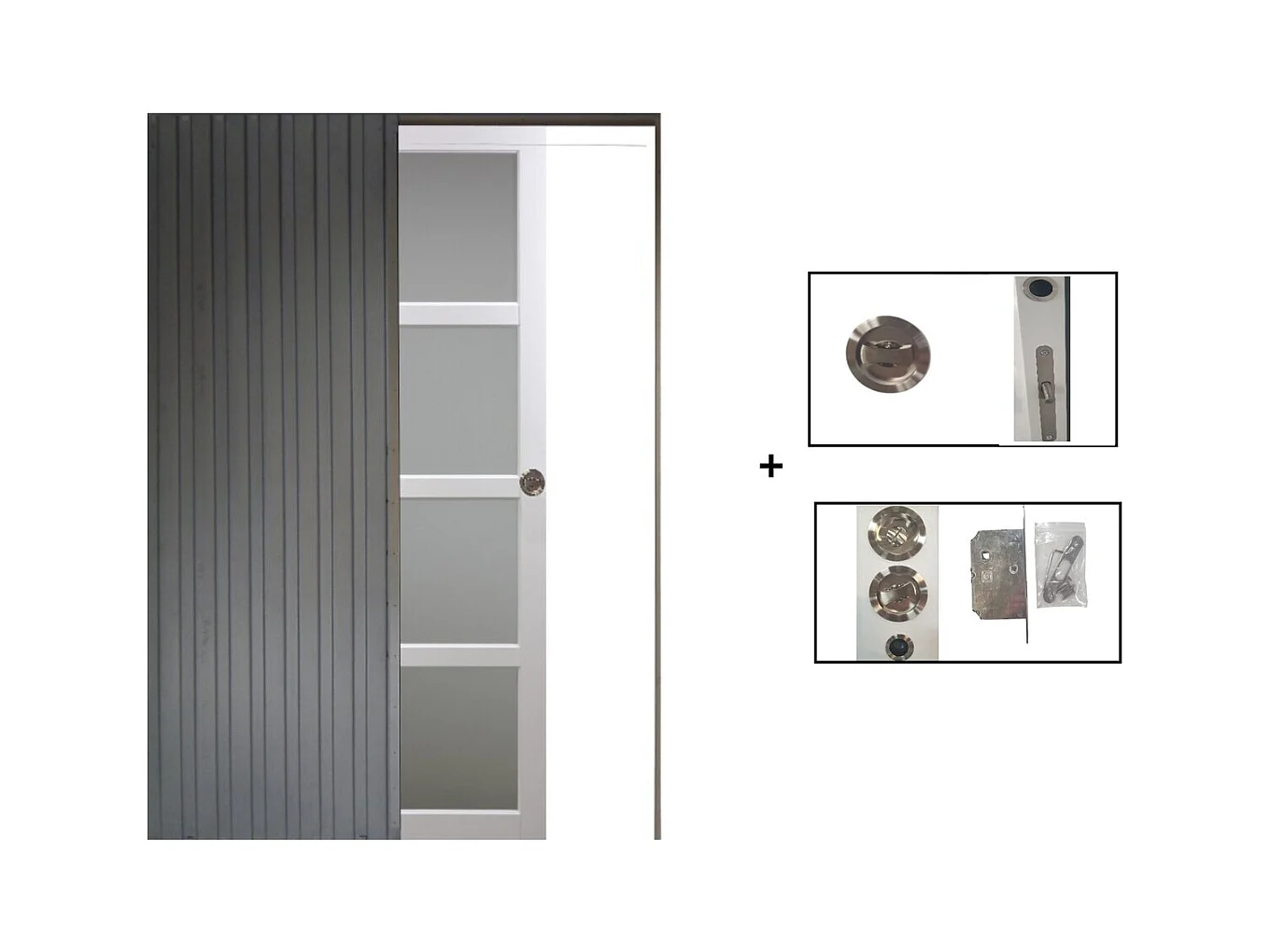 Porte Coulissante Tana Blanc Vitree H204 X L83 + Systeme A  Galandage (sans Kit Finition) Gd Menuiseries