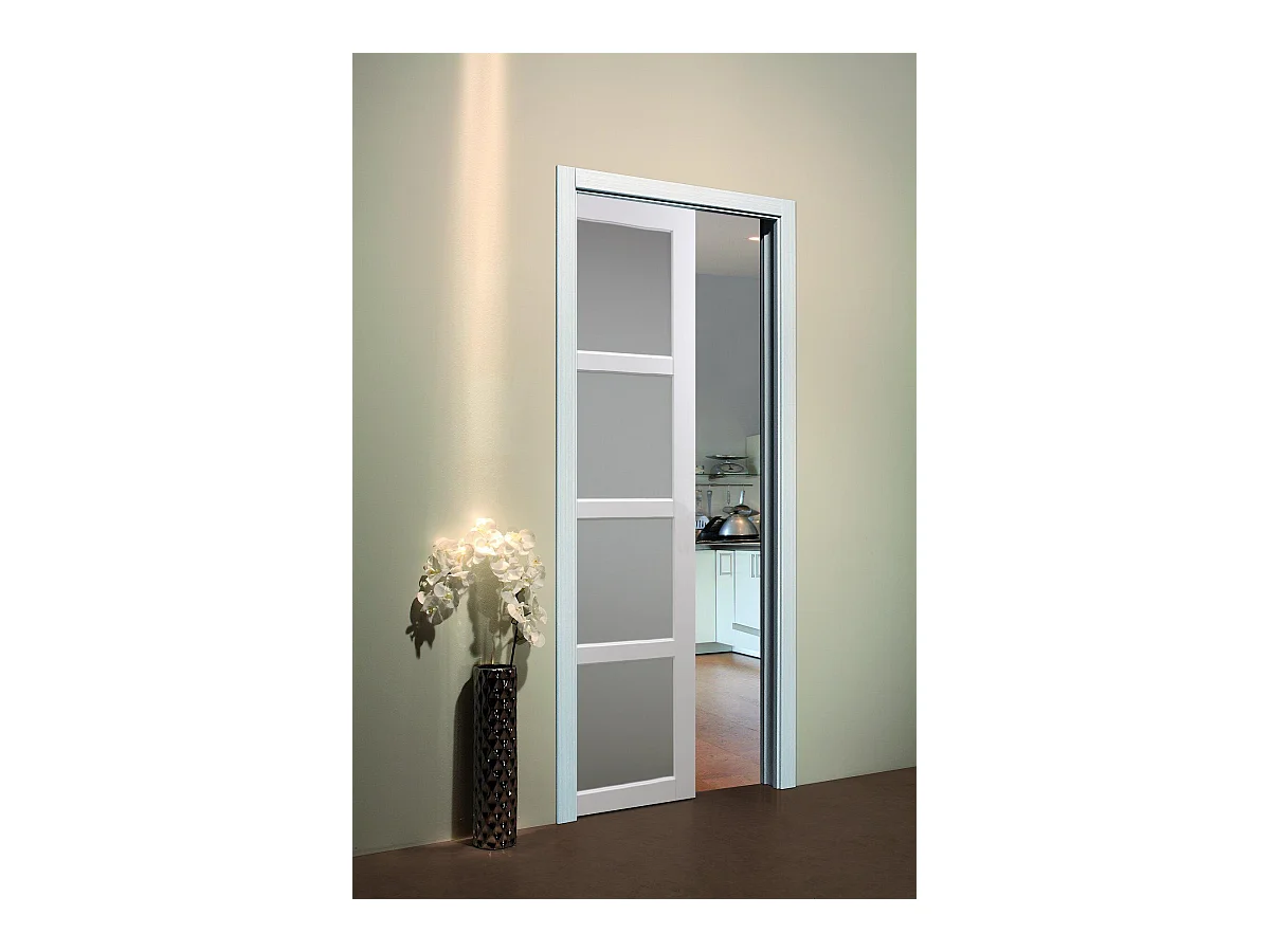 Porte Coulissante Tana Blanc Vitree H204 X L83 + Systeme A  Galandage (sans Kit Finition) Gd Menuiseries
