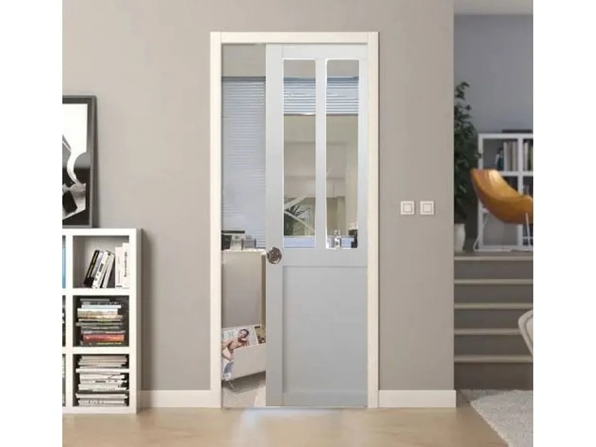 Porte Coulissante Atelier Blanc H204 X L93 + Systeme A  Galandage (sans Kit Finition) Gd Menuiseries