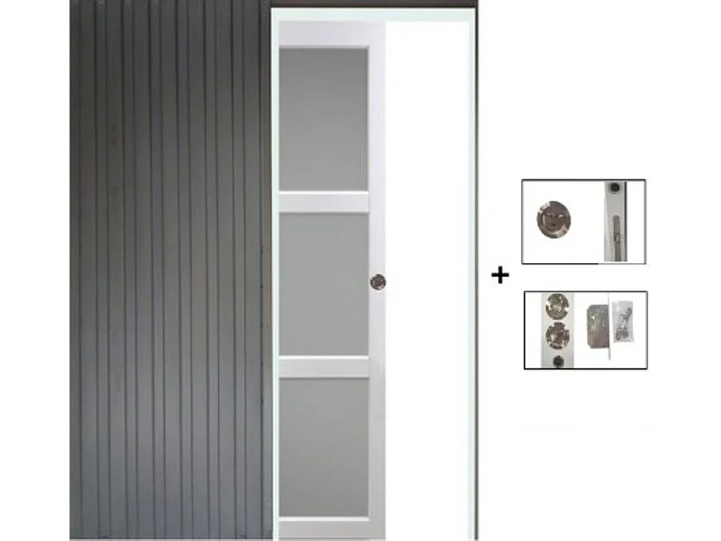 Porte Coulissante Kenya Blanc Vitree H204 X L73 + Systeme A  Galandage (sans Kit Finition) Gd Menuiseries