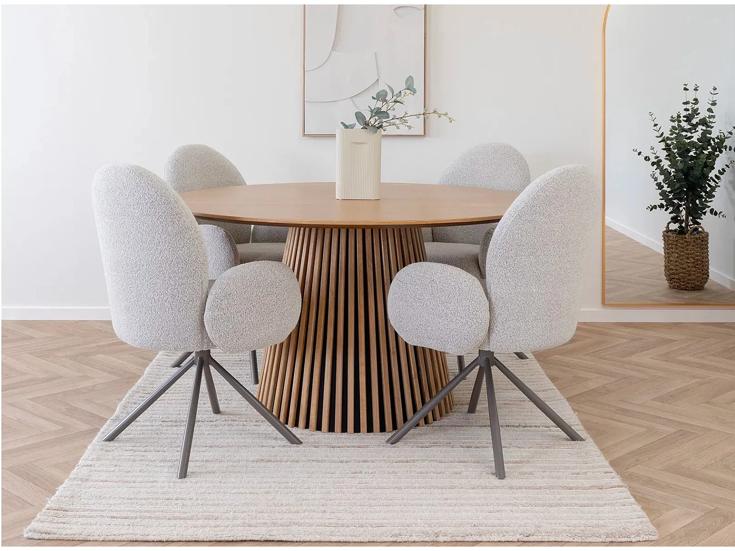 Campanou donker-wit-bruine massief grenen salontafel 90 cm-Kleur Beige-Diameter 120 cm