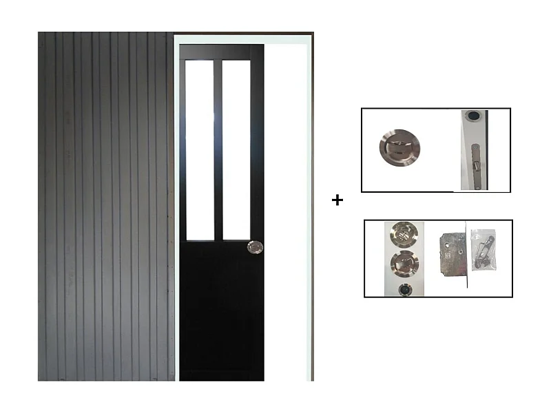 Porte Coulissant Atelier Noir H204 X L73 + Systeme A  Galandage (sans Kit Finition) Gd Menuiseries