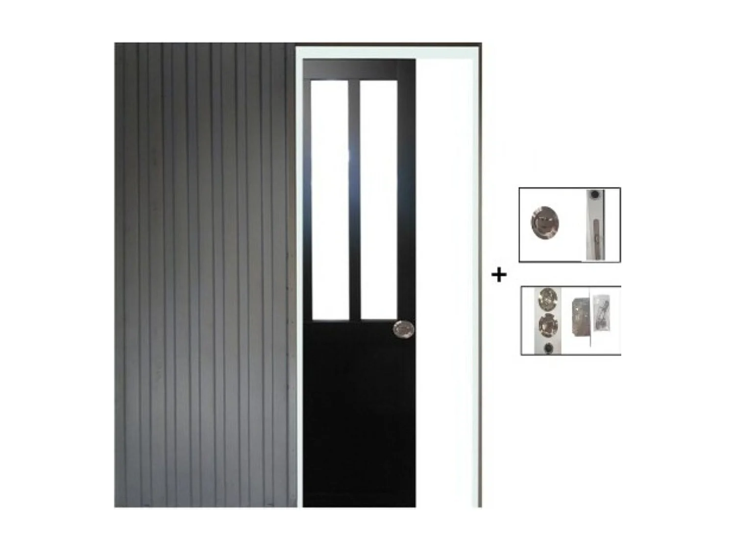Porte Coulissante Atelier Noir H204 x L73 + Systeme a  Galandage (sans kit finition)