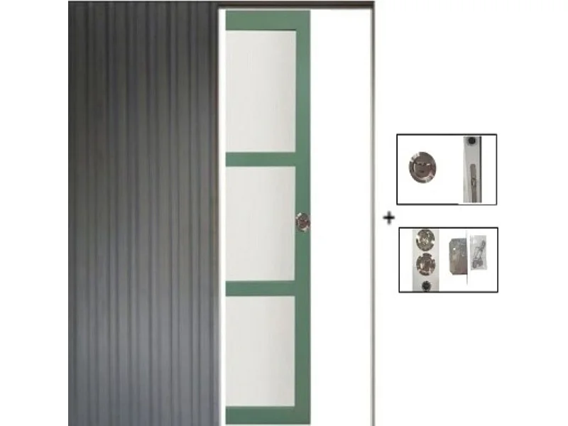 Porte Coulissante Vert Ral 6021 Vitree H204 X L73 + Systeme A  Galandage (sans Kit Finition) Gd Menuiseries