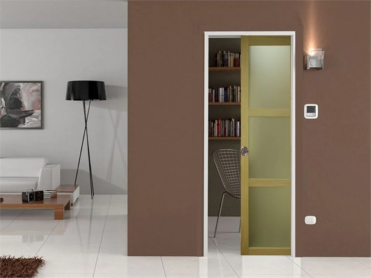 Porte Coulissante Bois Ayous Vitree H204 X L83 + Systeme A  Galandage (sans Kit Finition) Gd Menuiseries