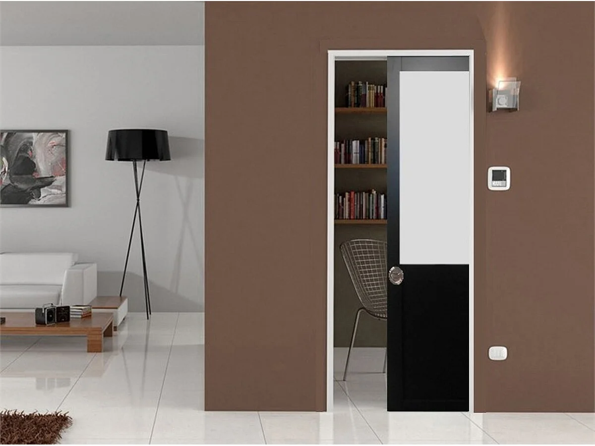 Porte Coulissant Athena Noir H204 X L73 + Systeme A  Galandage (sans Kit Finition) Gd Menuiseries