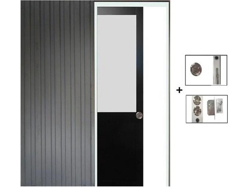 Porte Coulissant Athena Noir H204 X L73 + Systeme A  Galandage (sans Kit Finition) Gd Menuiseries