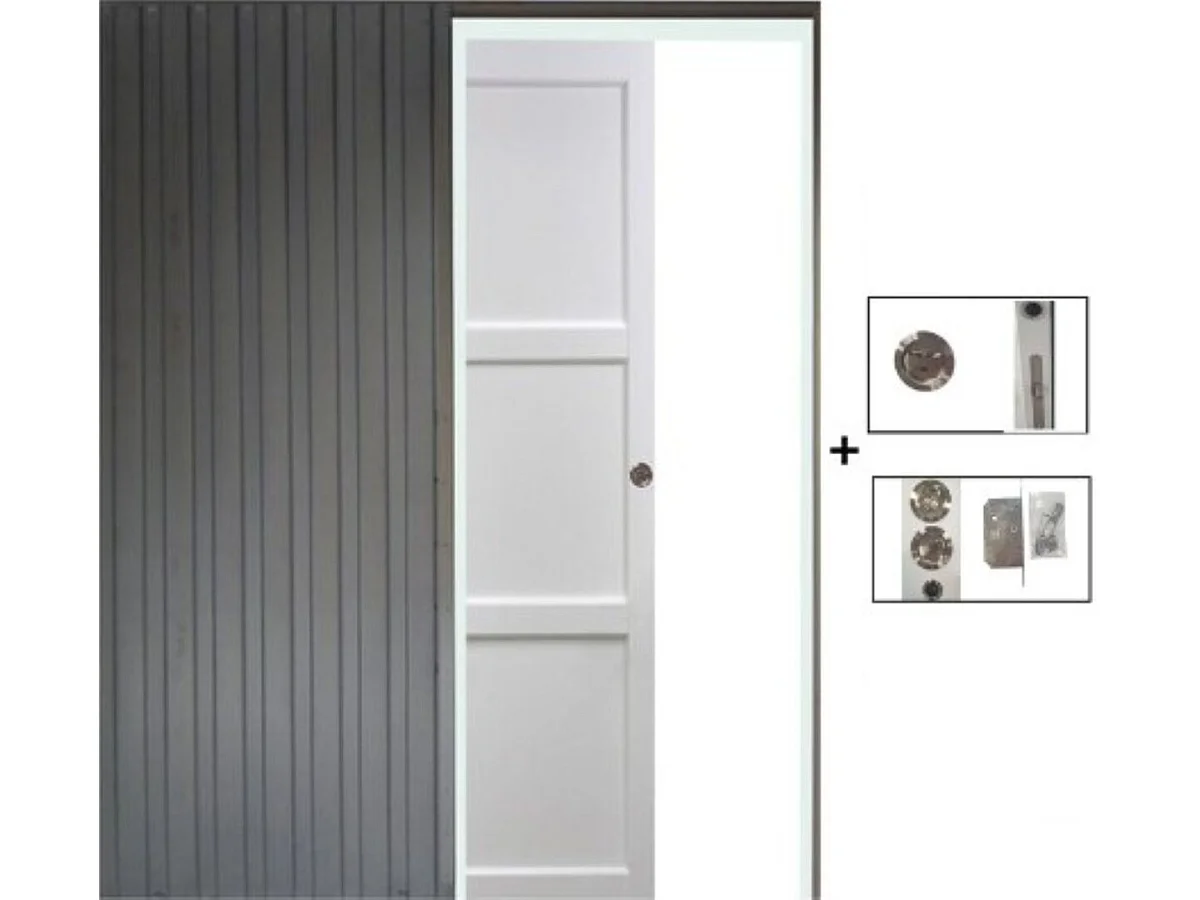 Porte Coulissante Korya Blanc 3 Panneaux H204 X L73 + Systeme A  Galandage (sans Kit Finition) Gd Menuiseries